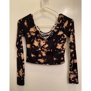Tie dye black and beige long sleeve soft crop top by Fashion Nova.